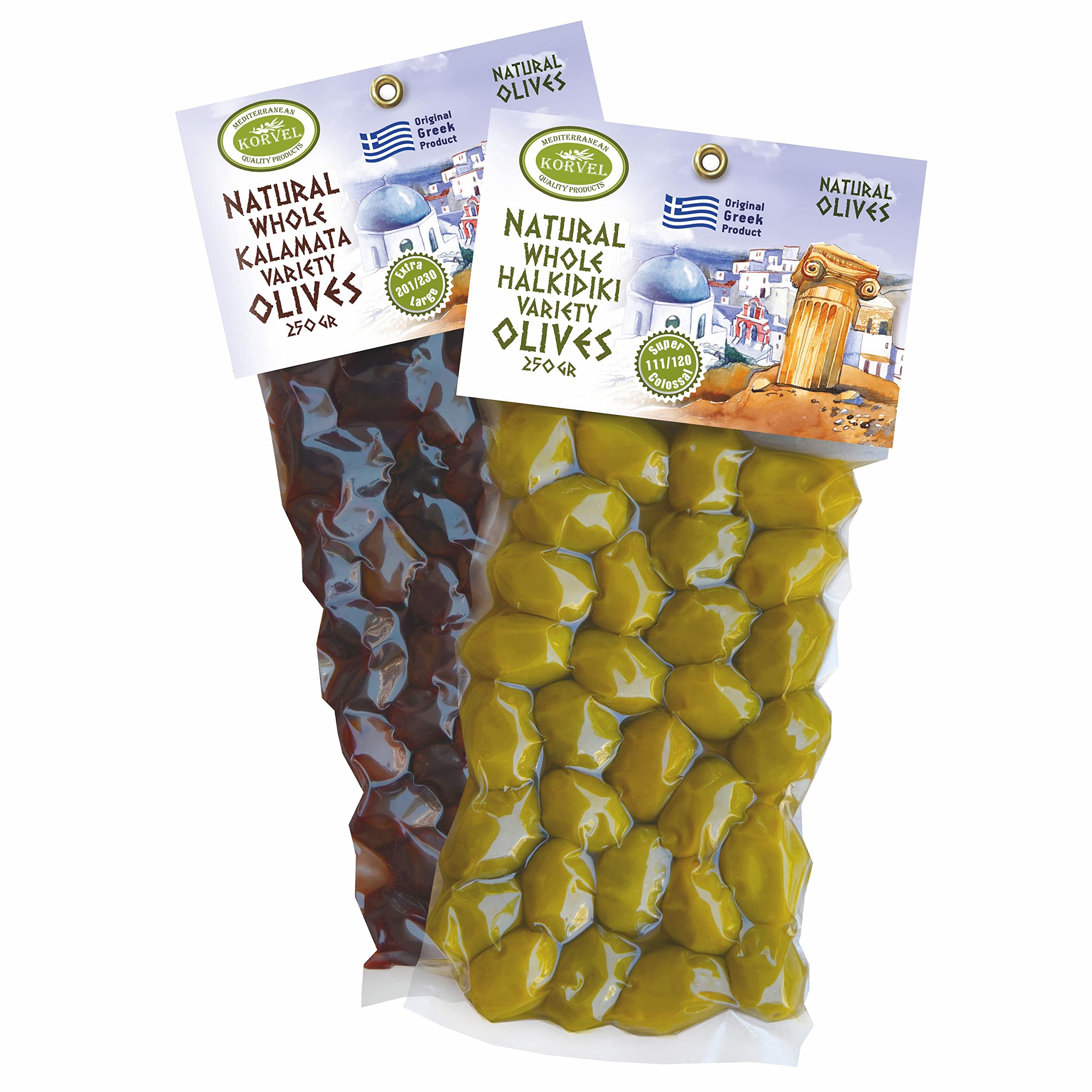 KORVEL Olives - Greek Olives - Olive Mix Kalamata-Halkidiki - 2 x